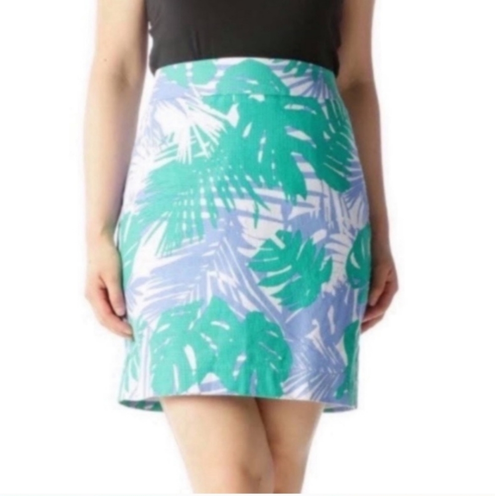 Loft Petite Palm Print Tropical Woven back zipper Pencil Skirt size 00P